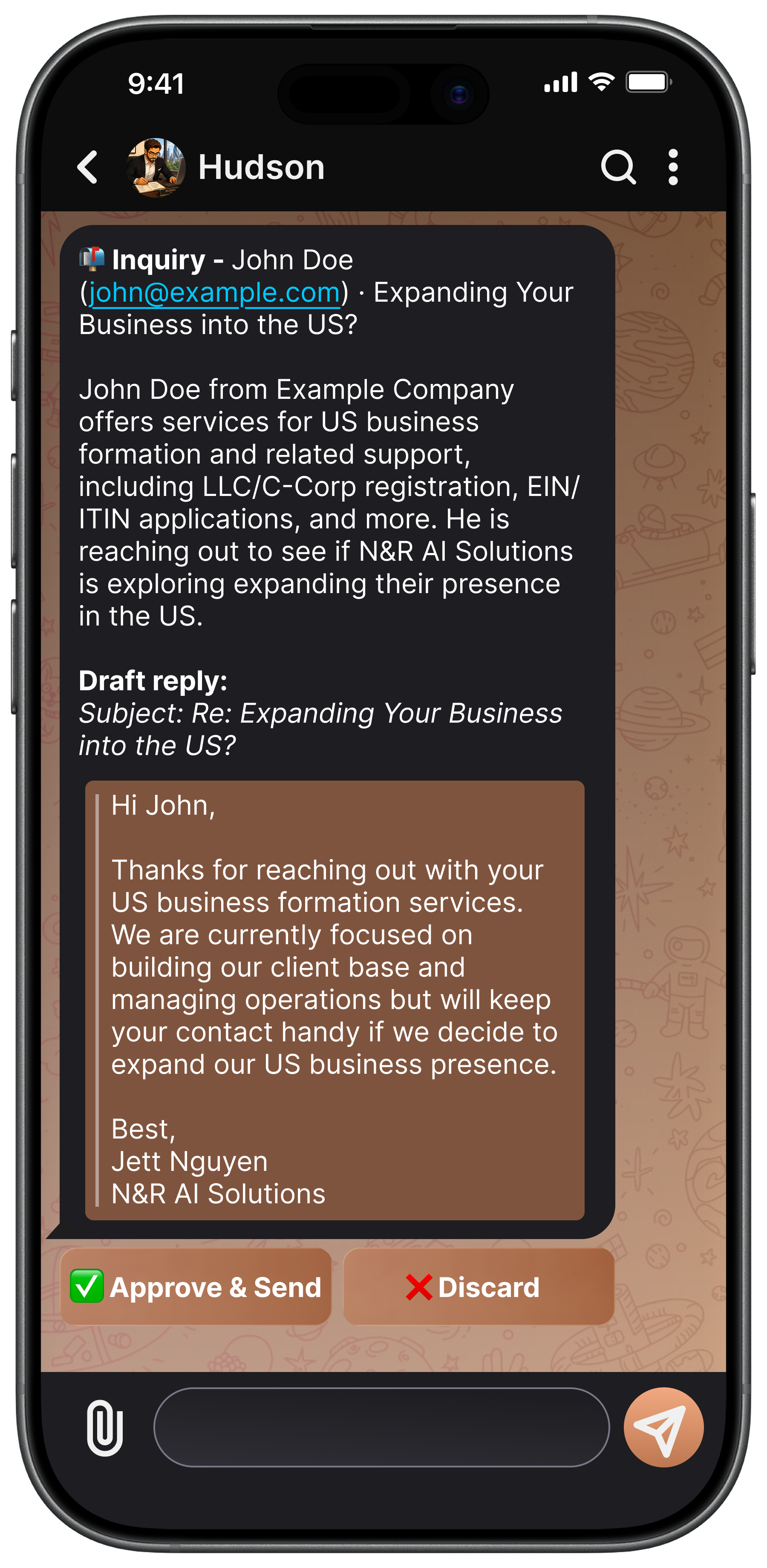 Assistant drafting a reply to a business partnership inquiry email